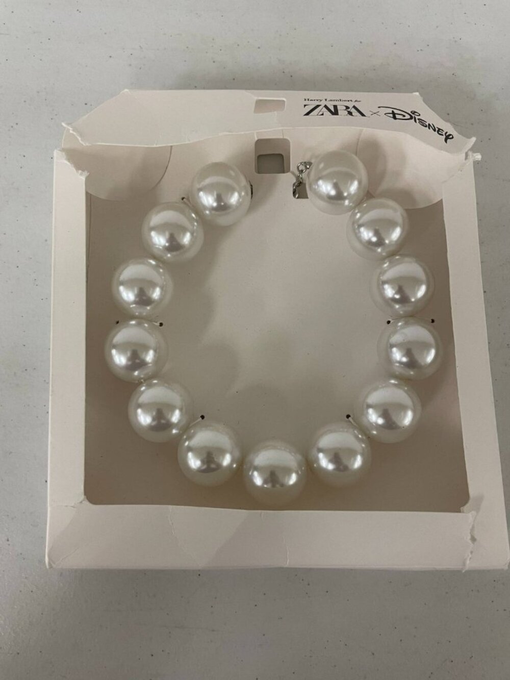 Zara x Disney Harry Lambert Faux Pearl Necklace Chunky White Statement New